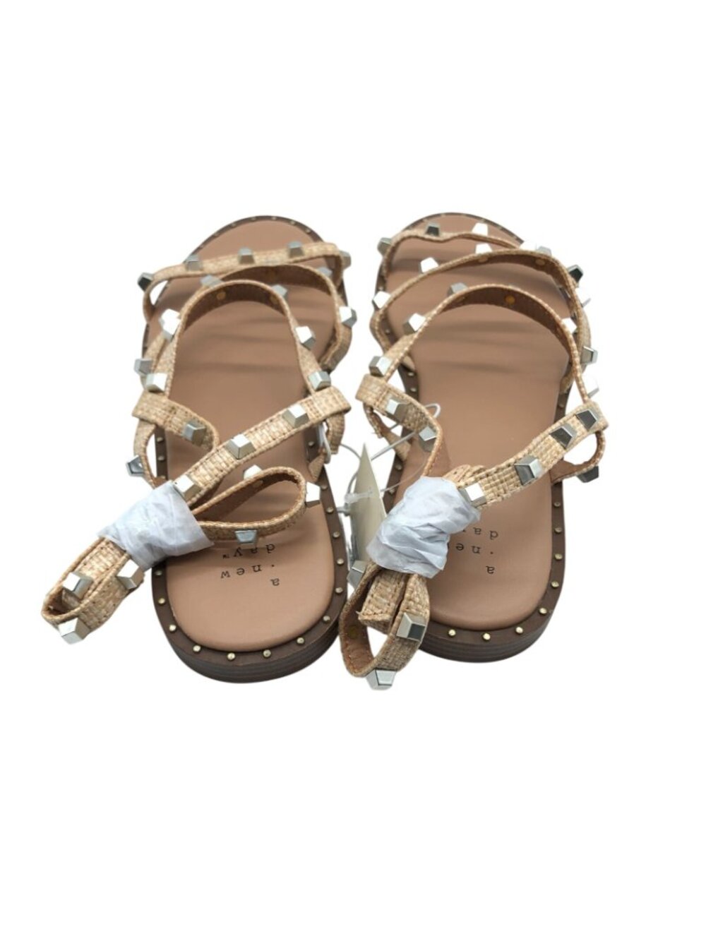 A New Day Womens Astrid Sandals Faux Leather Studded Ankle Strap Beige 8W Wide - Picture 3 of 6